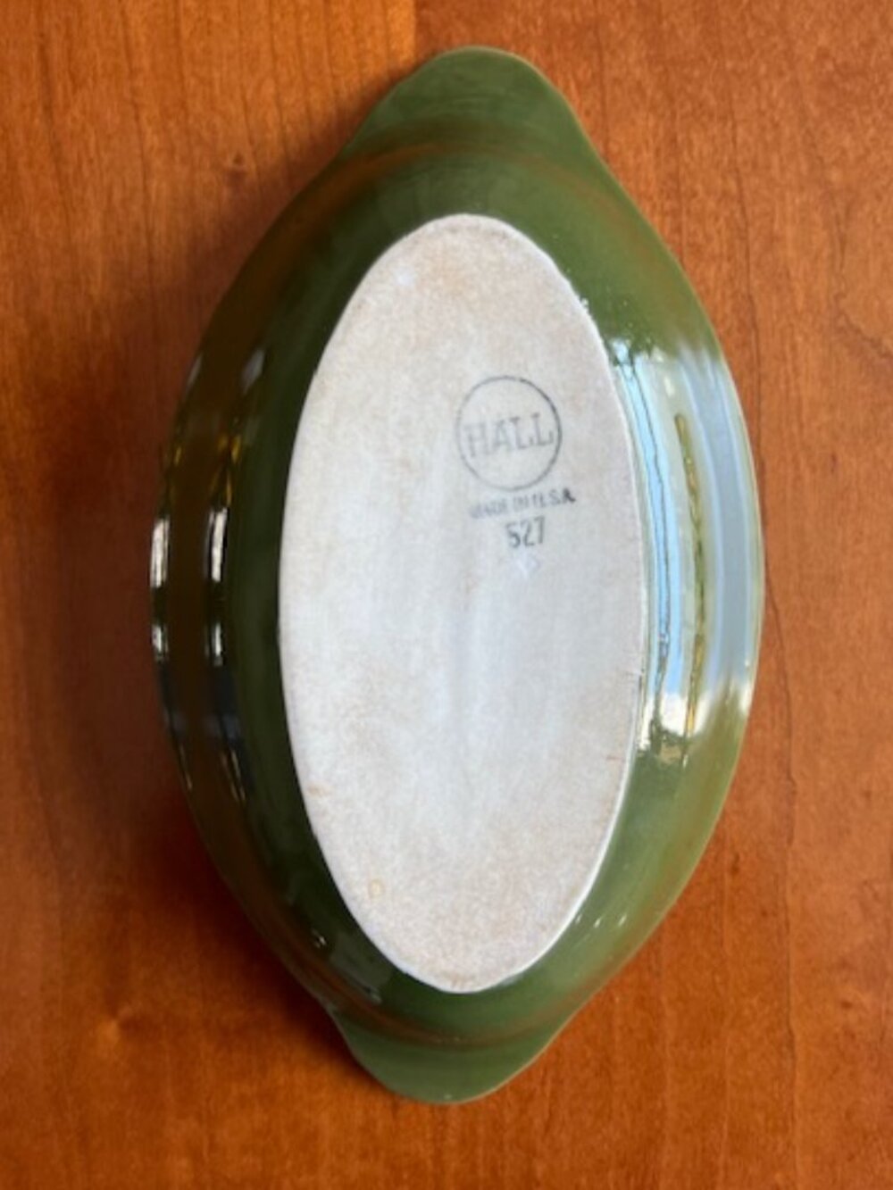 VINTAGE  Hall Dark Green & Off Wht #527 Oblong Restaurant Ware Baking Dish